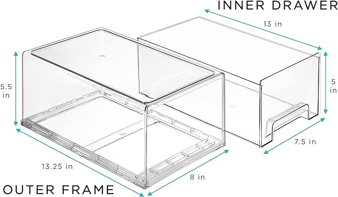 Sorbus Large Clear Stackable Storage Drawers – 4-Pack Plastic Organizer Bins with Handles – Stackable Pull-Out Storage Drawers for Closet, Pantry, Office, Bathroom, Craft, and Toy Organization