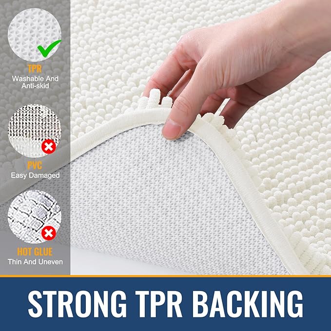Arotive Bathroom Rugs 36x24, Extra Soft Absorbent Shaggy Chenille Bath Rugs, Machine Washable Rubber Backing Non-Slip Bath Mats for Bathroom Floor Tub and Shower, Home Decor Accessories, Ivory
