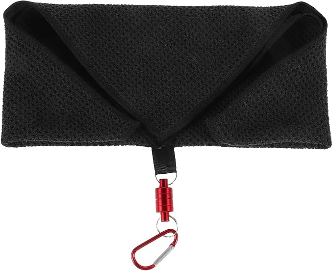 BESTonZON Magnetic Microfiber Golf Towel with Clip Black Waffle Pattern Sweat and Cleaning Cloth for Women Men Golf Bag Accessory Outdoor Sports
