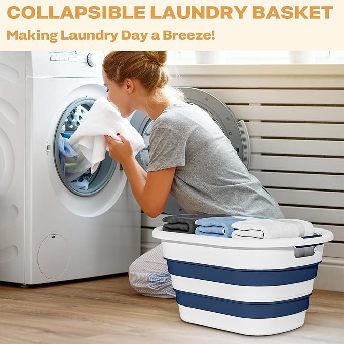 43L Collapsible Laundry Baskets plastic, Pop Up Laundry hamper/Storage Container, Foldable Laundry Basket with Large Capacity,Space Saver (1 Pack)