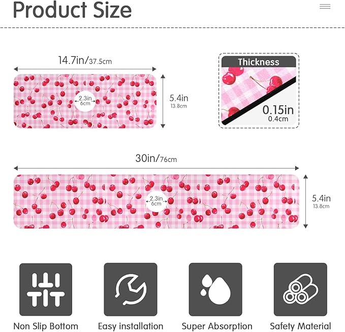 Pink Juicy Checkered Cherry Pink Gingham Kitchen Sink Splash Guard Sink Faucet Mat Faucet Handle Drip Catcher Drain Mats for Kitchen Bathroom Countertop Absorbent Dis