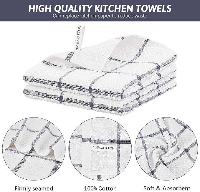 Nialnant 6 Pack Kitchen Dish Cloths, 100% Cotton Dish Towels for Kitchen, Quick Drying Dish Rags for Washing Dishes, Absorbent Cleaning Rags-12x12 Inches,Purple Plaid