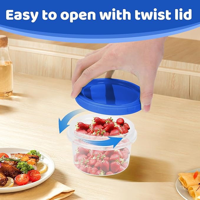 Freezer Containers with Twist Top Lids, Heavy Duty Round Airtight Food Storage Container for Fruit,Deli,Leftovers,Soup,Overnight Oats, BPA Free Stackable Freezer Storage Containers [16 Pack-16 oz]