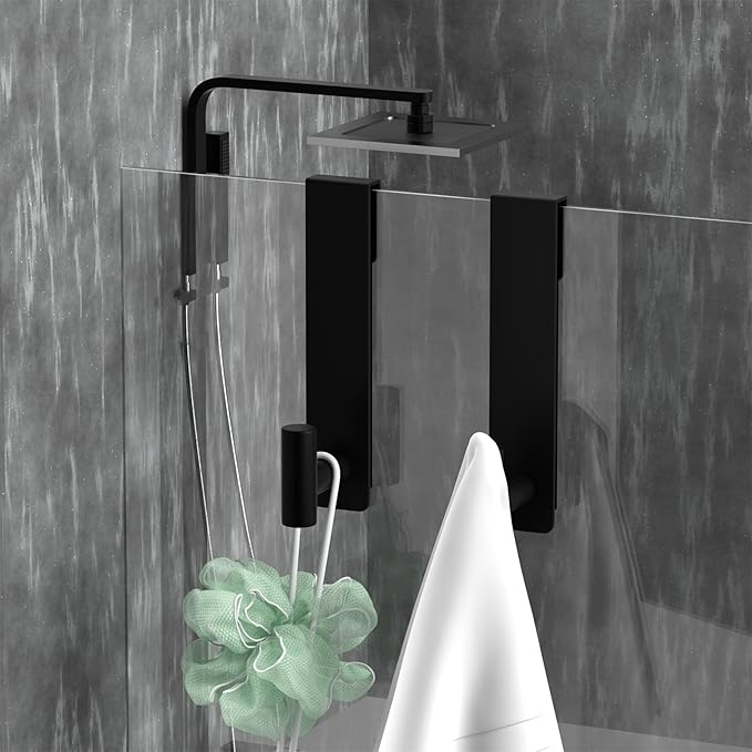 WUIVIUT T-Shape Heavy-Duty Stainless Steel Over The Glass Door Hooks - Frameless Glass Door Hooks for Bathroom Shower Towel Holder 19 cm Hook for Robe,Towels,Shower(T Shape 2 Pack, Fits 3/8'' Thick)
