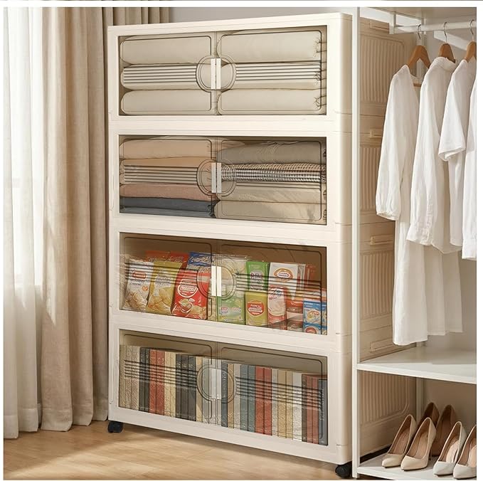 4 Packs 600 QT Stackable Storage Bins with Lids 150 Gal Storage Bins Closet Organizers and Storage Plastic Storage Bins Collapsible Storage Box with Wheels for Bedroom Living Room Dorm Office