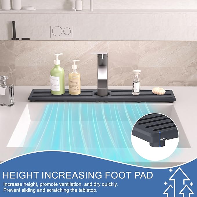 Fast Drying Kitchen Sink Splash Guard, Durable Stone Kitchen Faucet Mat, Water Absorbing Stone Tray for Sink, Diatomite Faucet Mat for Kitchen Sink, Stone Drying Mat for Kitchen and Bathroom Counter