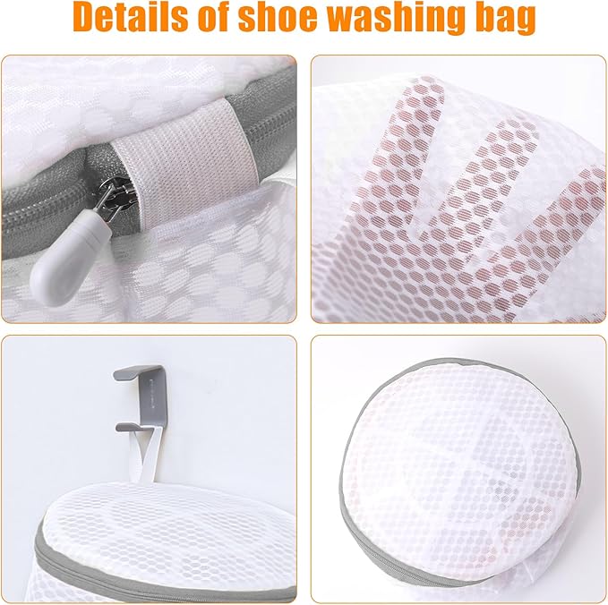 Kimmama Shoe Washing Machine Bag, Shoe Bag for Washing Machine, Mesh Laundry Bags for Sneakers, Footwear, Trainers, Slippers, Honeycomb Net, Grey Zipper, 7x15"