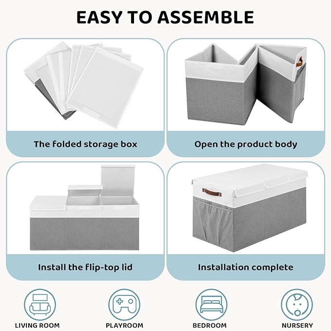 Extra Large Toy Chest,Foldable Storage Box,Large Storage Bins With Lids,Suitable for living rooms,studies,bedrooms(40"X18"X14",White & Grey)