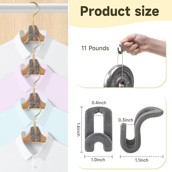 Mlici Velvet Clothes Hanger Connector Hooks, 60 Pcs Heavy Duty Space Saving Clothes Hanger Connector Hooks for Closet, Grey