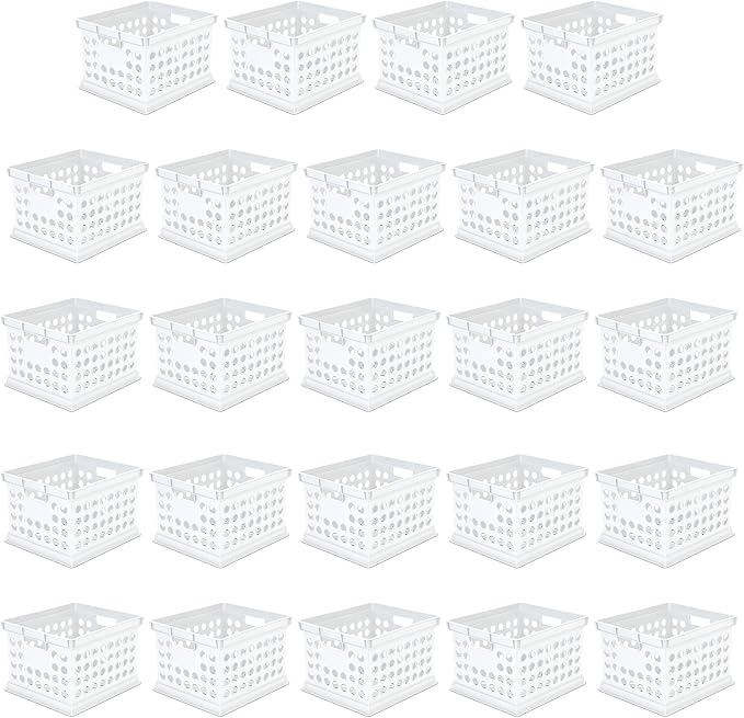 Sterilite Stackable Plastic Storage Crate Bin Organizer File Box with Handles for Home, Office, Dorm, Garage, or Utility Organization, White, 24-Pack