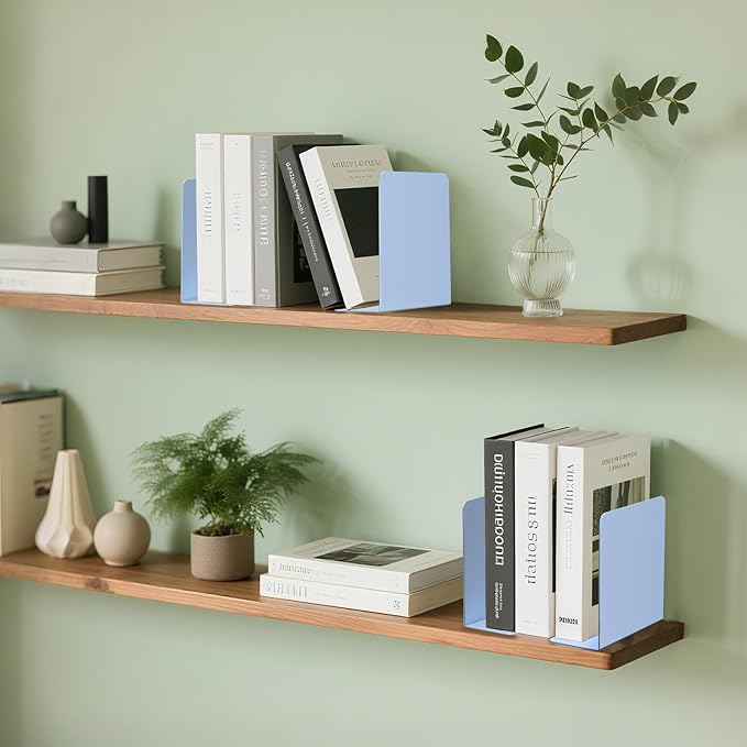 Book Ends, 2 Pieces Metal Bookend for Shelves, Bookends for Heavy Books, Book Holders for Shelves, Desk Organizers, Book Dividers for Office, School, Bookstore, Home