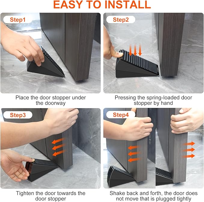 2 Pack Black Adjustable Large Door Stoppers, Heavy Duty Door Stoppers for Bottom of Door, Door Stop with Strong Grip Stainless Steels for Heavy Duty and Usual Doors