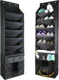 3in1 Over The Door Shoe Organizer with 5 Slanted Compartments,Removable Storage Bin & Transparent Pockets,Thickened Waterproof Oxford Fabric Shoes Rack for Shoes,Boots,Toys,Daily Essentials. (Black)