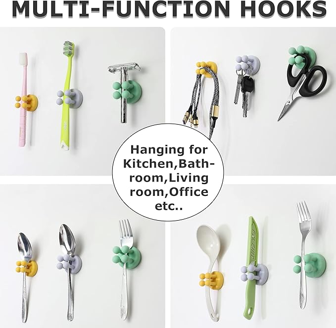 XoYoZo 4 pcs Silicone Toothbrush Holder Multi-Function Hook Waterproof self Adhesive Single Toothbrush Hook Plug Holder for Wall for Hanging Bathroom Kitchen Living Room Office