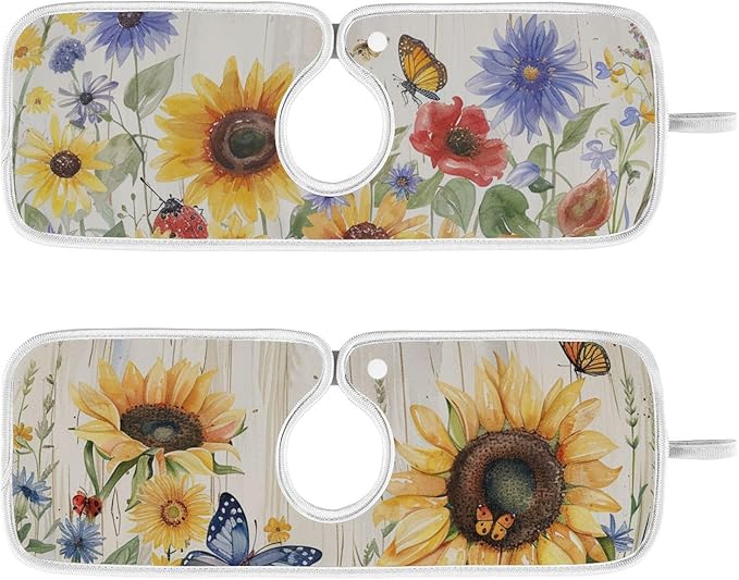 Sink Faucet Absorbing Mat Kitchen Sink Splash Guard Splash Faucet Drip Catcher for Bar RV Bathroom 2PCS 30x5.5in Watercolor Cornflower Sunflower