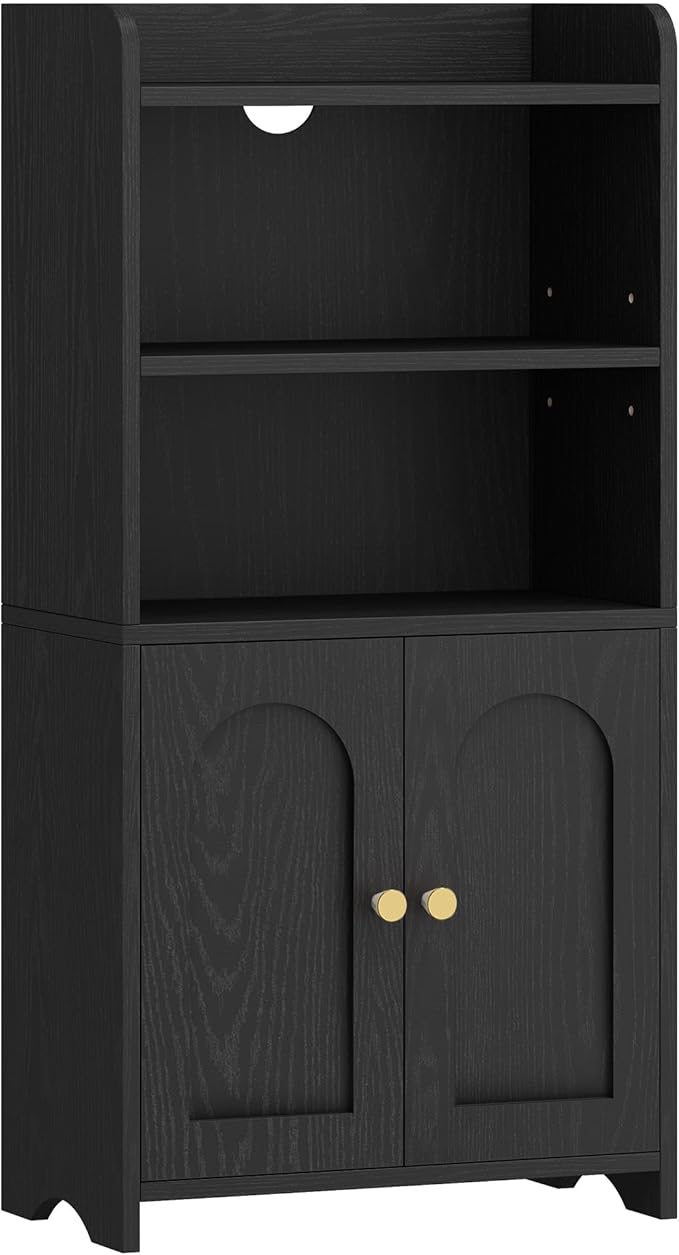Small Bathroom Storage Cabinet, Bathroom Organizers and Storage with 2 Doors and Shelves, Floor Cabinet Freestanding with Adjustable Shelf for Small Spaces, Black 7.9" D x 14.6" W x 29.6" H