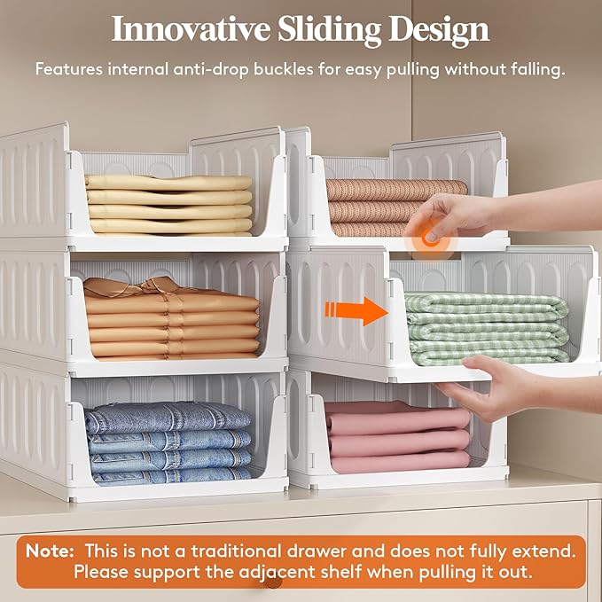 Lifewit Stackable Closet Organizers and Storage Basket for Clothes, Plastic Sweater Storage Bins for Wardrobe, Multifunctional Pants Organizer for RV, Pantry, Bathroom, Kitchen, Dorm, 24L, 6 Pack