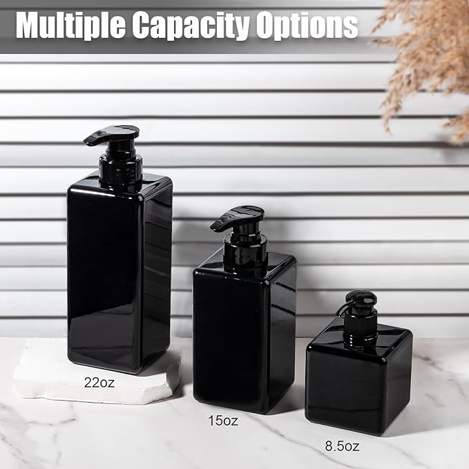 Hand Soap Dispenser, Plastic Pump Bottles, Refillable Empty Lotion Dispenser Liquid Container for Bathroom Kitchen College Dorm, 22 oz 4 Pack Black