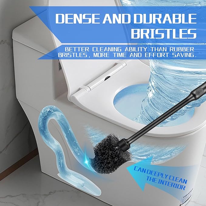 4 Pack Toilet Brush and Holder, Long Handle Toilet Bowl Brush, Deep Cleaning for Bathroom Toilets, Drip-Proof, Easy to Assemble, Black