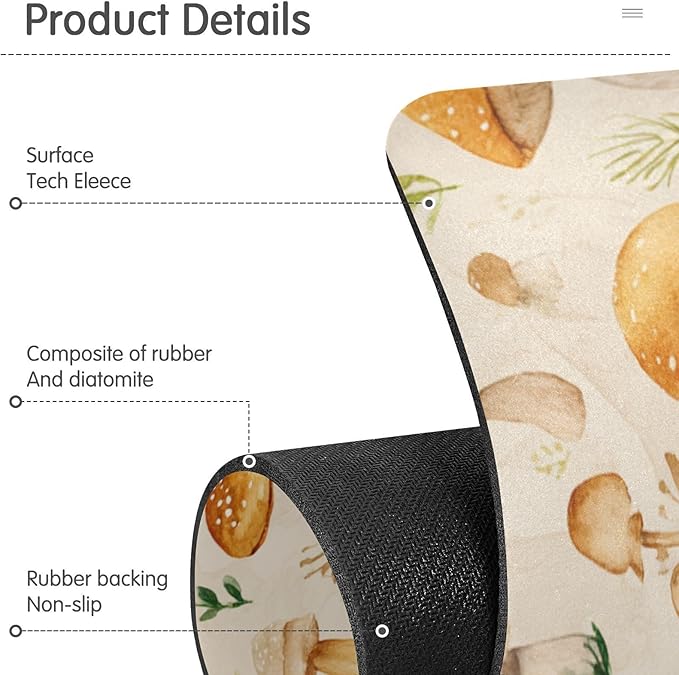 Kitchen Sink Splash Guard 1 PC 30 Inch Sink Faucet Mat Splash Guard for Bathroom Countertop Water Absorbent Foldable Cuttable Soft Washable Watercolor Mushrooms Beige