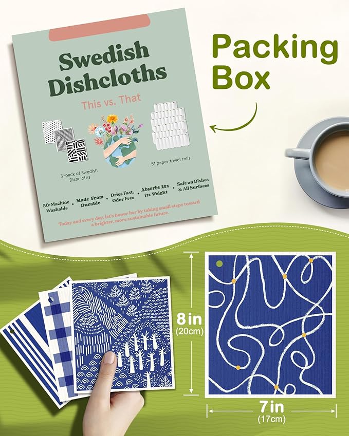 8 Pack Reusable Kitchen Swedish Dishcloths for Washing Dishes Cloths Absorbent Fast Drying Cleaning Sponge Cute Decorate Washable Swedish Towels, Blue Line