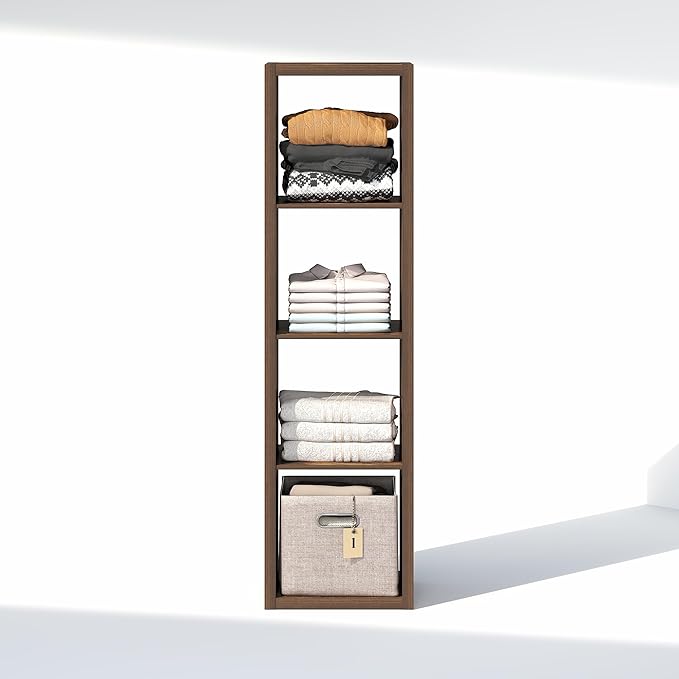 Furinno Cubic Closet Organizers and Storage, 4-Cube Closet Organizer, Vertical Open Shelf Closet Storage, Extra Thick Frame for Wardrobe, Bedroom, Living Room, Amber Pine