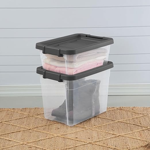 Sterilite 24-Pack Modular Stacker Box, Durable Clear Plastic Storage Bins with Latching Lids, 16 Quart - Stackable Organizing Container Boxes for Closet, Bathroom, and Office