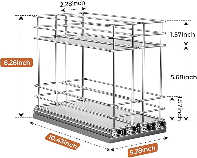 Pull Out Spice Rack Organizer for Cabinet, Slide Out Spice Racks, Easy to Install Spice Cabinet Organizers, 5.28" Wx10.43 Dx8.26 H, 2 Drawers 2 Tiers(Silver)