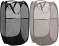 BATTOO Deluxe Strong Mesh Pop up Laundry Hamper Basket with Side Pocket Foldable Hamper for Laundry Room, Bathroom, Kids Room, College Dorm or Travel Black + Grey