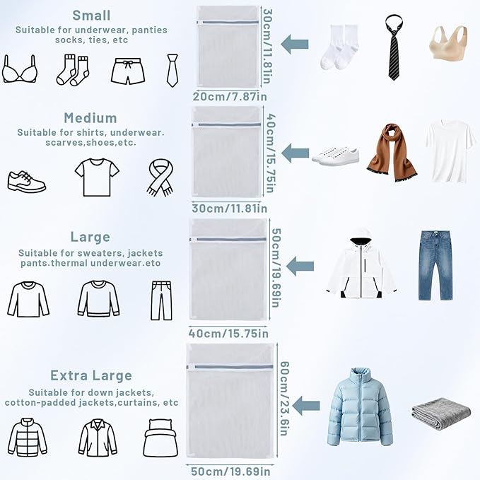 4pcs Net Mesh Washing Bags for Laundry Mesh Laundry Bags for Washing Machine Wash Durable Net Wash Bag for Delicates Room Essentials for College Dorm Travel (X Large, Large, Medium, Small)