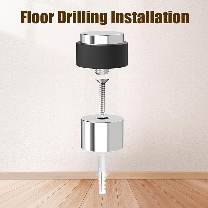 2 Pack Silver Mirror Finish Door Stoppers for Floor Mounting， Door Stopper Heavy Duty，304 Stainless Steel Cylindrical Made with Rubber Bumper，Floor Mount Door Holder Keep Door Open