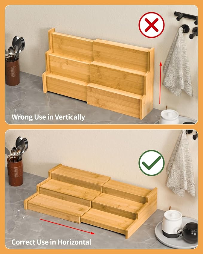 Spice Rack, 3-Tier Expandable Bamboo Spice Rack Organizer for Cabinet, Kitchen, Pantry and Cupboard Storage Organizer(2pack)