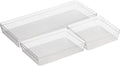 Oggi Set of 3 Clear Drawer Organizers - (1) 6x6.25, (1) 6.25x9.25, (1) 6.25x15.75 - Ideal for Organizing Kitchen Drawers, Office, Desk, Silverware, Kitchen Utensils, Cosmetics and Bathrooms