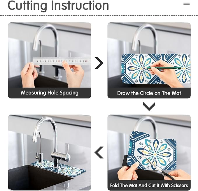 Kitchen Sink Splash Guard 1 PC 30 Inch Sink Faucet Mat Splash Guard for Bathroom Countertop Water Absorbent Foldable Cuttable Soft Washable Totem