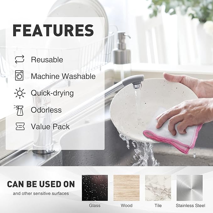 OnBrand Naturally Wood Fiber Cleaning Cloth, Microfiber Cleaning Cloths, 16 Pack Super Absorbing Dish Cloths for Washing Dishes, Reusable General Kitchen Towel
