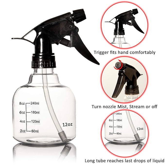 Youngever 6 Pack Empty Plastic Spray Bottles, Spray Bottles for Hair and Cleaning Solutions (12 Ounce)