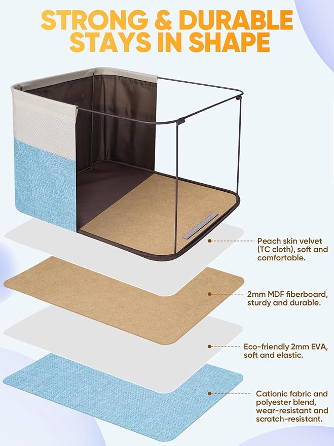 BALEINE 4 Pack Fabric Storage Bins for Shelves, Linen Storage Baskets for Organizing, Decorative Closet Bins for Clothes, Home (Skyblue, 12"x8"x8")