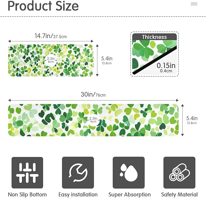 Bright Green Clover St. Patrick Kitchen Sink Splash Guard Sink Faucet Mat Faucet Handle Drip Catcher Drain Mats for Kitchen Bathroom Countertop Absorbent Dish Dry
