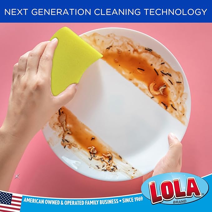 LOLA Heavy Duty Scrub Sponges, 2 Pack, Made in USA, Superior Sponge Lasts up to 4X Longer, Reusable Long Lasting, Next Generation Cleaning