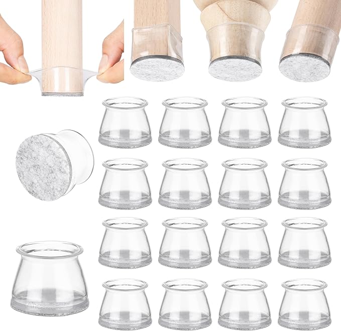 Aneaseit Chair Leg Floor Protectors - 16 pcs Crystal Clear - Felt Bottom Silicone Pads for Hardwood Floors & Furniture Feet - Rubber Caps for Chairs - Medium