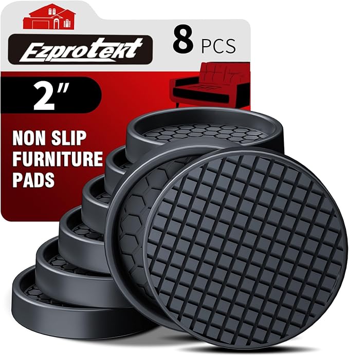 Ezprotekt Non Slip Furniture Pads, 8 Pcs 2" Rubber Caster Cups, Anti Skid Furniture Coasters for Hardwoods Floors, No Slide Furniture Gripper, Floor Protector for Bed Couch Furniture Stoppers (Black)
