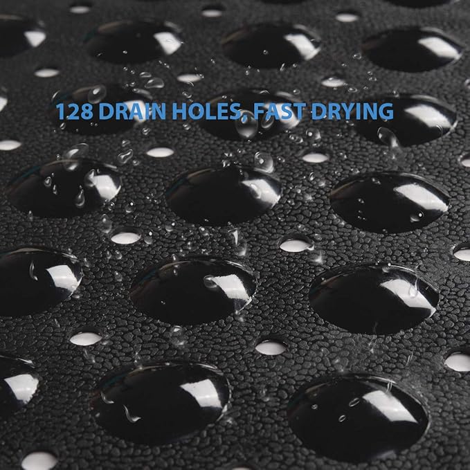 AmazerBath Bath Tub Mat, Medium Size 27.6 x 15 Inches Non-Slip Shower Mats with Suction Cups and Drain Holes, Bathtub Mats Bathroom Mats Machine Washable (Black)