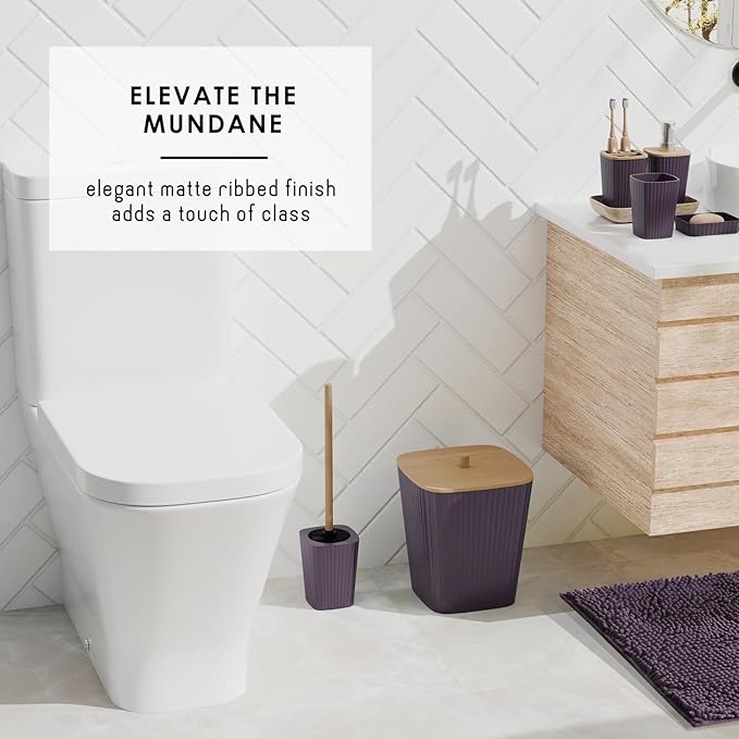 Clara Clark Bathroom Set - Purple Bathroom Accessories Set, 6PC Bathroom Accessory Set, Bathroom Sets with Bathroom Rugs, Toilet Brush, Trash Can & Soap Dispenser