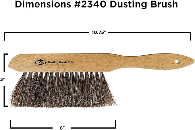 ALVIN Mini Dusting Brush, 2340, 100% Horsehair and Wood Handle, Art, Drafting, and Architecture Cleaning Tool, Great for Students, Hobbyists, and Professionals - 10 Inches