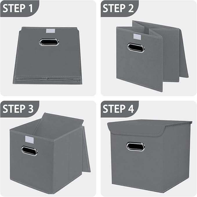 Closet Organizers Fabric Storage Bins With Lids Collapsible Cube Storage Organizer Basket With Handles,Storage Boxes for Clothes Storage,Office,Laundry,Shelves,8 Pack,（Grey）