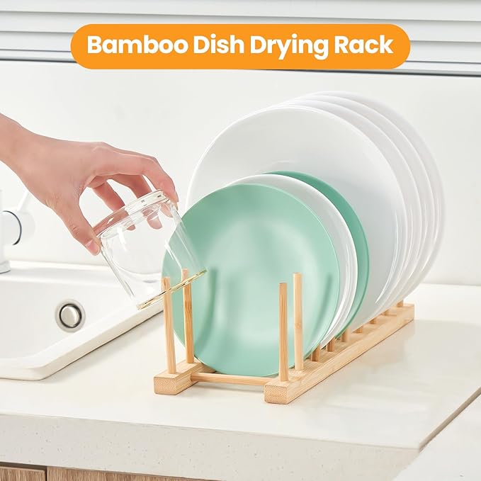 Bamboo Dish Dying Rack - Pot Lid Plate Organizer Holder for Cabinet - Cutting Board Organizer-Plate Rack for Dish, Pot Lid, Bowl, Cup, Cutting Board