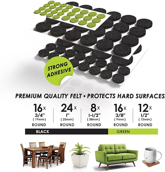 Slipstick Gorilla Felt Furniture Pads (76 Piece Variety Pack) Premium Furniture Pads & Chair Leg Floor Protectors for Hardwood Floors & Hard Surfaces