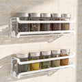LUCYCAZ 2 Pack Wall Mounted Spice Rack with 8 Hooks, Spice Organizer Shelf for Stove Cabinet Pantry Door,Screw or Adhesive Spice Shelf Hanging Wall Spice Rack in Kitchen and RV (White, 2 PACK)