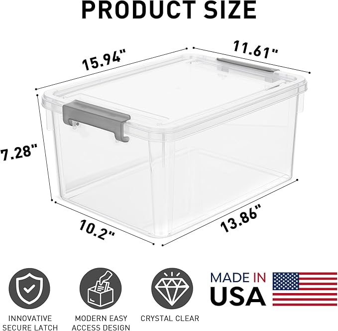Citylife 17 QT Plastic Storage Bins with Latching Lids Stackable Storage Containers for Organizing Large Clear Storage Box for Garage, Craft, Toys, Closet, Home, 1 Packs