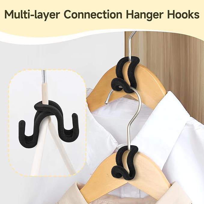 Clothes Hanger Connector Hooks, 60 Pcs Heavy Duty Velvet Clothes Hangers with Cascading Hook, Space Saver Mini Cascading Hangers for Clothes, Closet(Black)